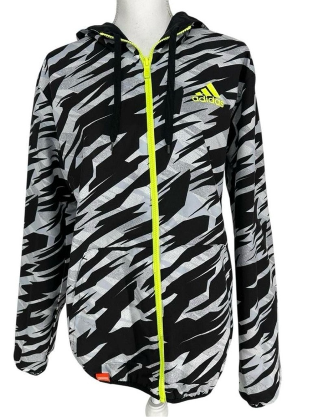 ADIDAS / REVERSIBLE Black & White Graphic Jacket Neon Green / Small / Streetwear